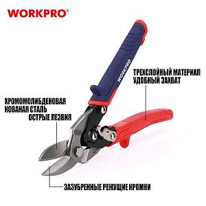 Ножницы по жести авиационные 250мм правые проф WP214019 WORKPRO